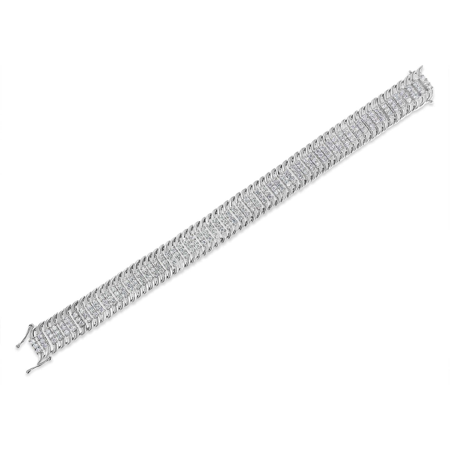 14K White Gold 5.0 Cttw Round Brilliant Cut Diamond 7" S Wave Serpentine Tennis Bracelet (H-I Color, I1-I2 Clarity) - The Sparkling Squirrels & Co.