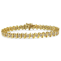 10K yellow gold coated sterling silver bracelet with prong set round brilliant cut diamonds and S-shaped links