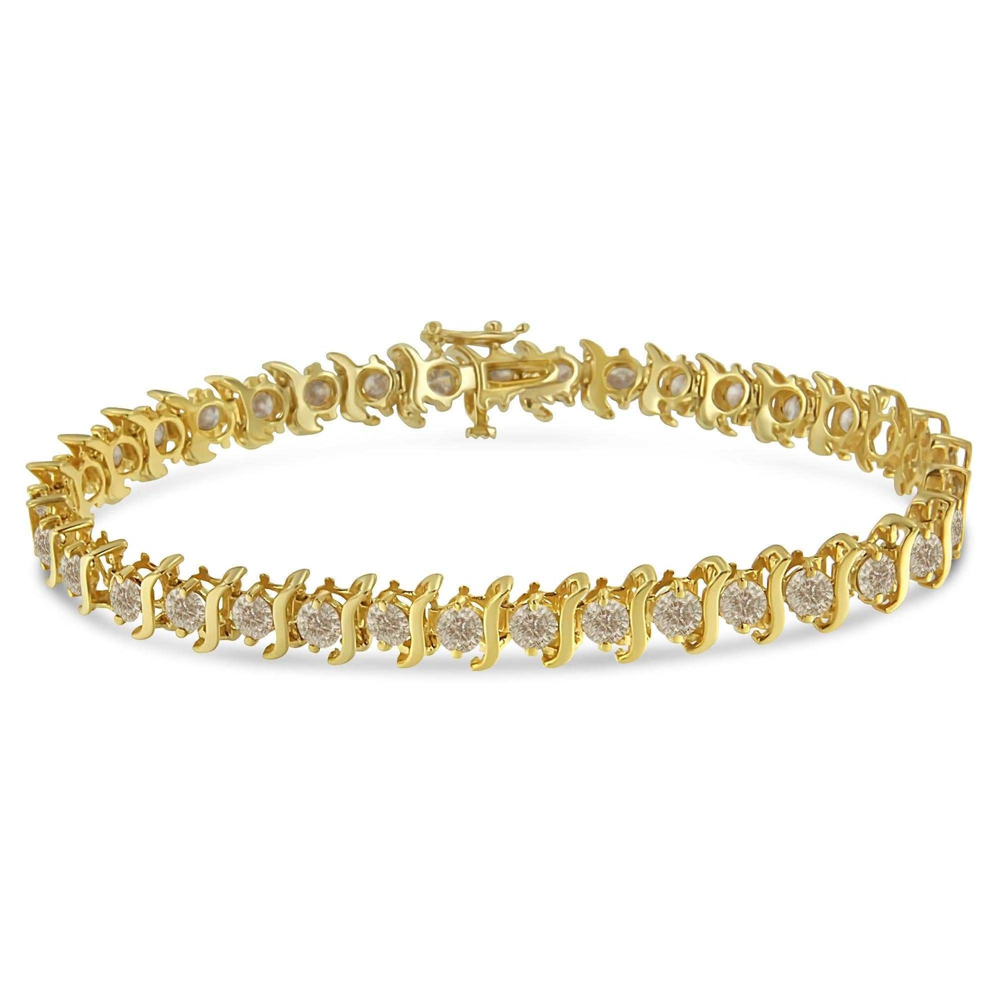Prong set round brilliant cut diamond S link bracelet in 10K yellow gold coated sterling silver