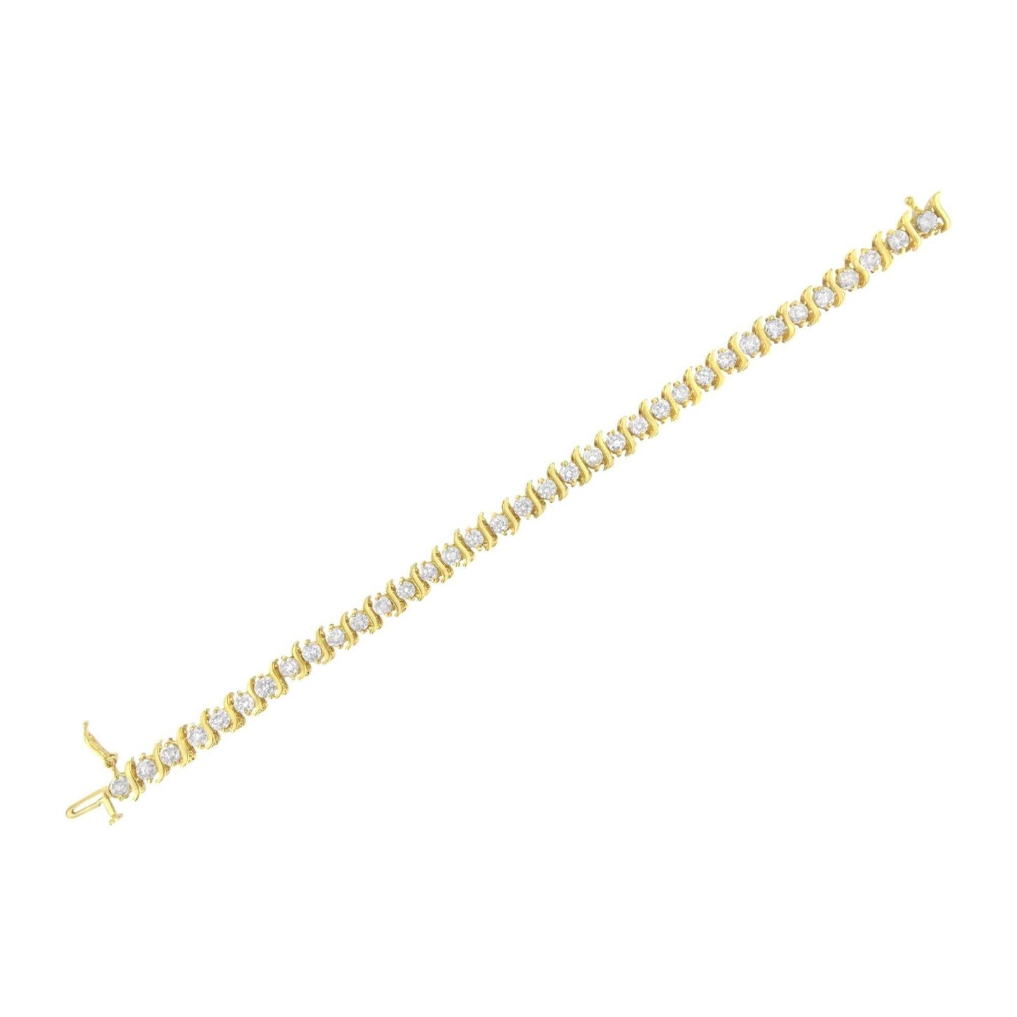 Prong set round brilliant cut diamond S-link bracelet in 10K yellow gold coated sterling silver.
