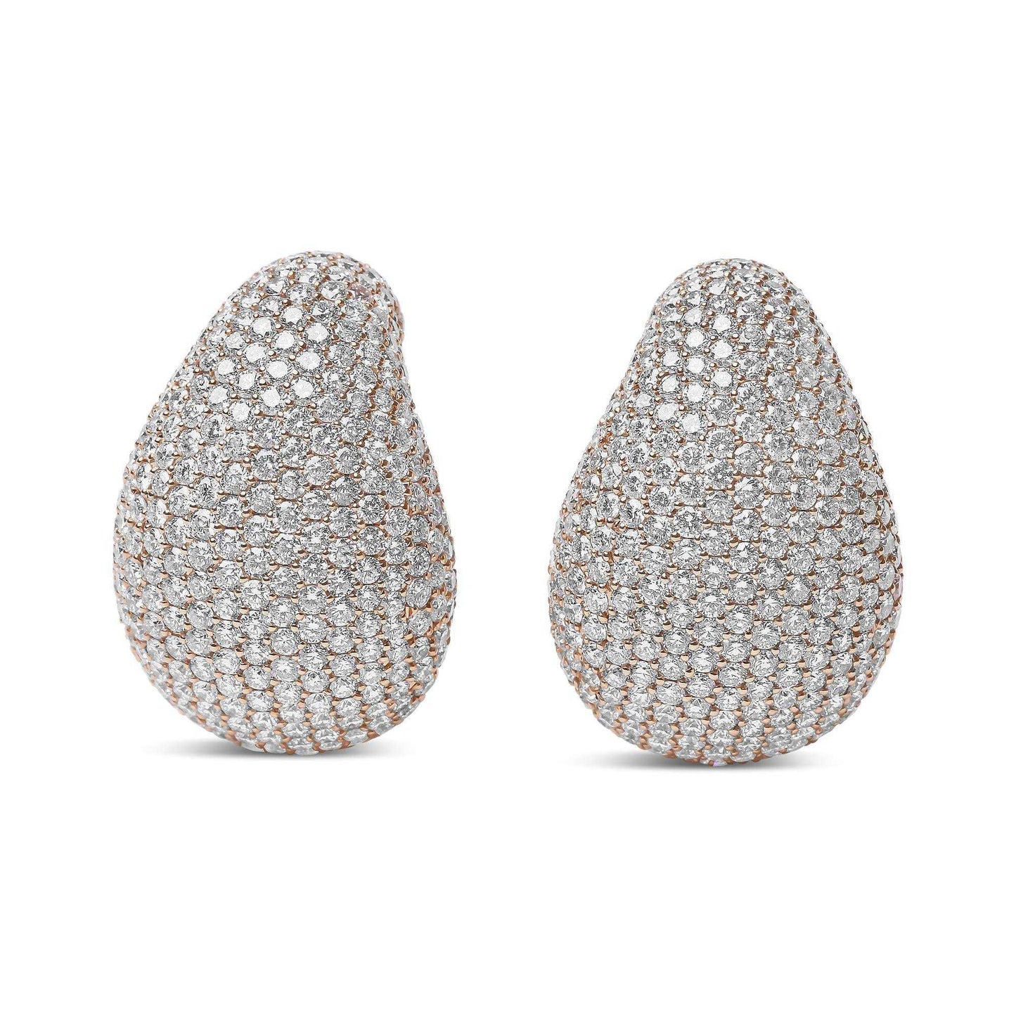 18K Rose Gold 13 1/5 Cttw Micro-Pave Diamond Sculptural Design Statement Omega Back Earrings (G-H Color, SI1-SI2 Clarity - The Sparkling Squirrels & Co.