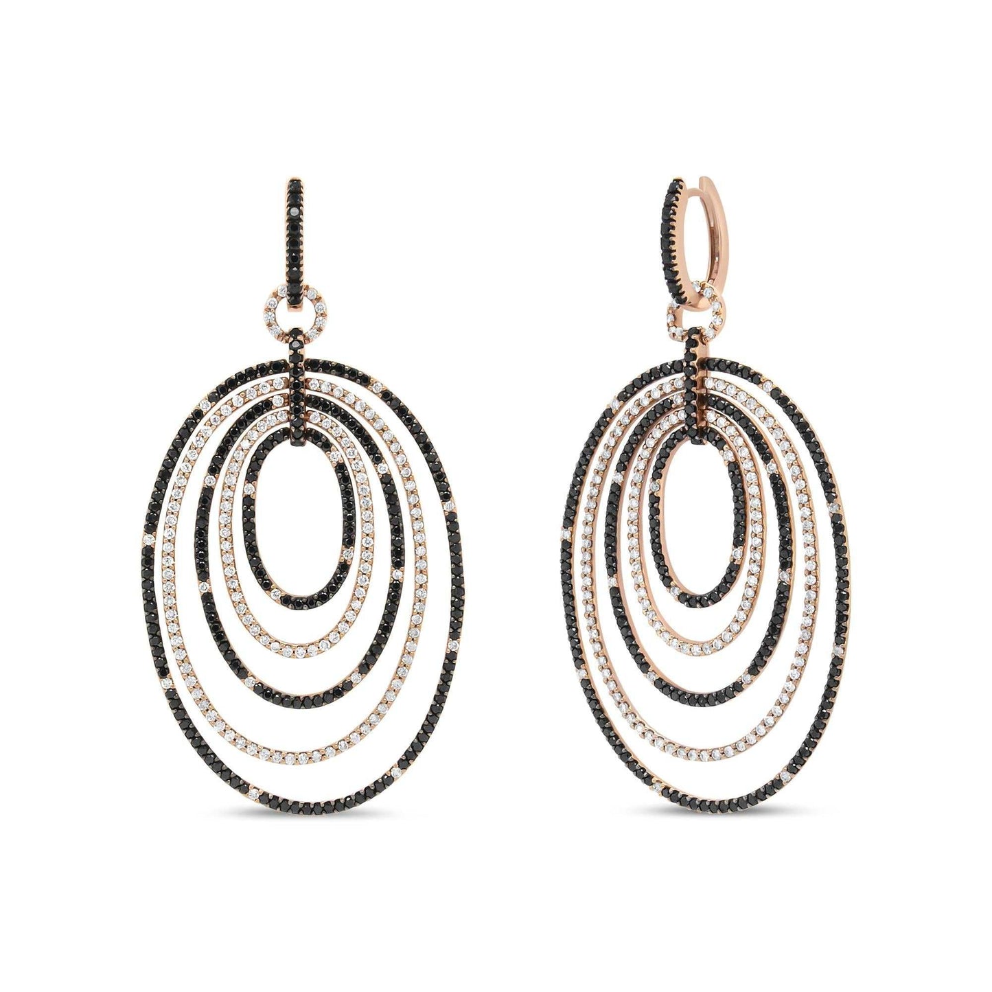 18K Rose Gold 5.00 Cttw Round Black and White Diamond Graduated Hoop Dangle Earrings (Black and F-G Color, VS1-VS2 Clari - The Sparkling Squirrels & Co.