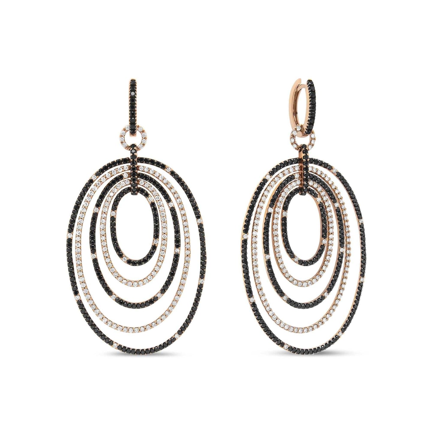 18K Rose Gold 5.00 Cttw Round Black and White Diamond Graduated Hoop Dangle Earrings (Black and F-G Color, VS1-VS2 Clari - The Sparkling Squirrels & Co.