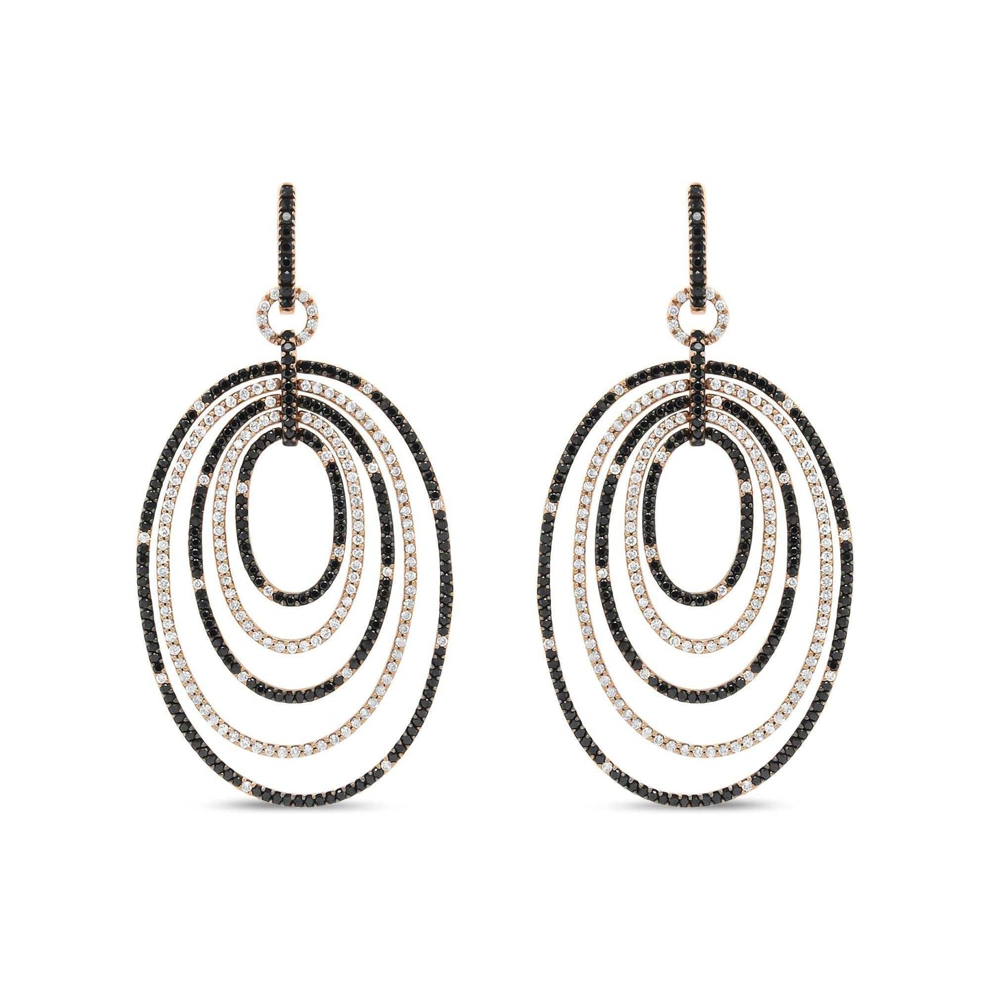 18K Rose Gold 5.00 Cttw Round Black and White Diamond Graduated Hoop Dangle Earrings (Black and F-G Color, VS1-VS2 Clari - The Sparkling Squirrels & Co.