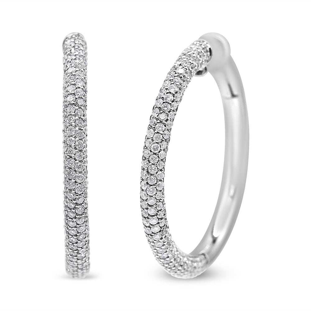 18K White Gold 2 1/3 Cttw Pave Set Diamond Semi Eternity Leverback Hoop Earrings (F-G Color, VS1-VS2 Clarity) - The Sparkling Squirrels & Co.