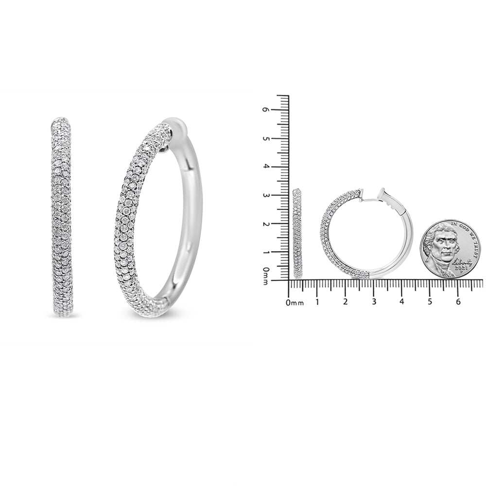 18K White Gold 2 1/3 Cttw Pave Set Diamond Semi Eternity Leverback Hoop Earrings (F-G Color, VS1-VS2 Clarity) - The Sparkling Squirrels & Co.