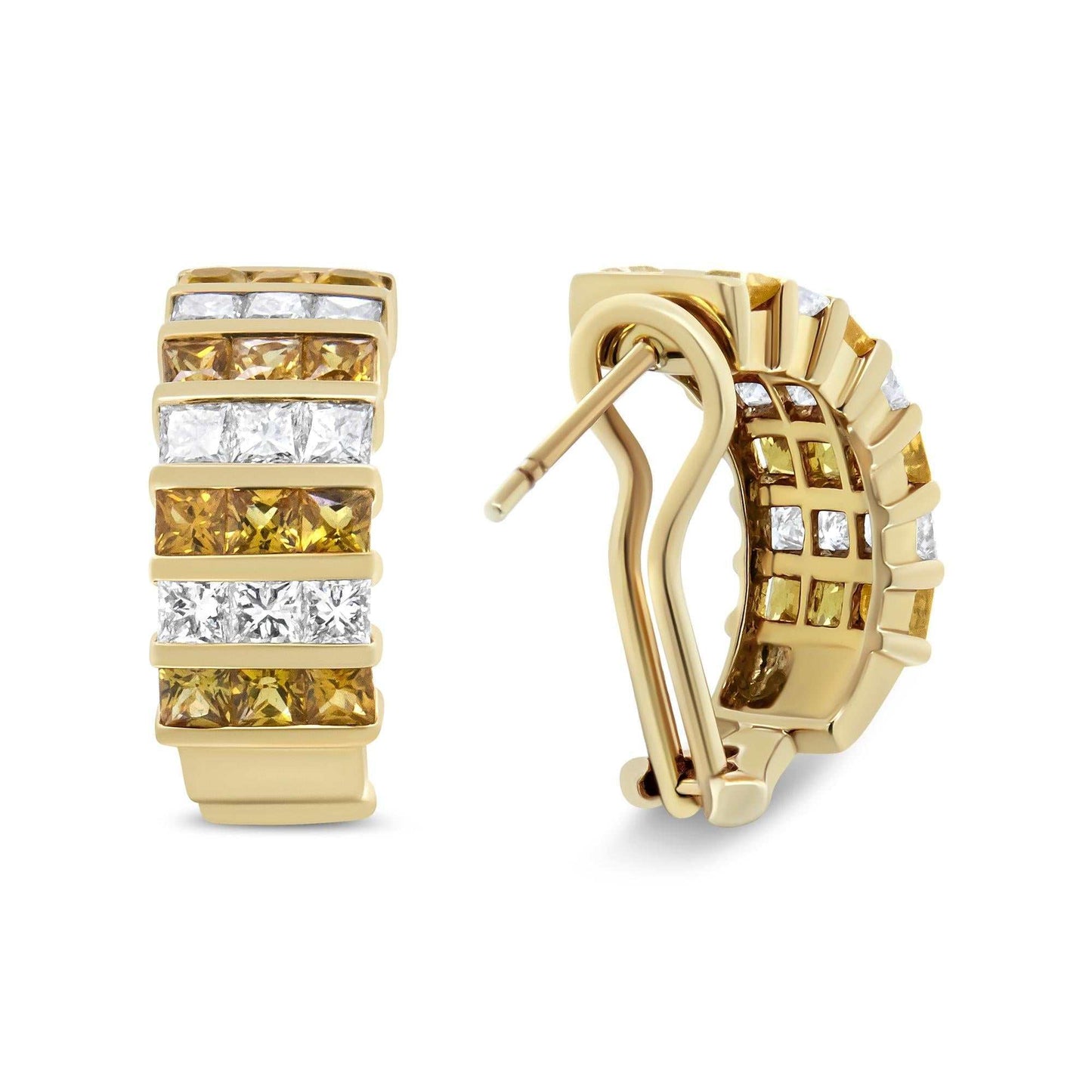 18K Yellow Gold 1 3/4 Cttw Invisible Set Princess Cut Diamond and 2.5mm Yellow Sapphire Huggie Hoop Earrings (F-G Color, - The Sparkling Squirrels & Co.