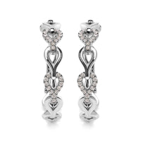 Diamond open link hoop earrings in 14K white gold with 74 round diamonds, G-H color, SI1-SI2 clarity, clip-on style.