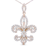 18K rose gold fleur de lis pendant with diamond accents in elegant drop design
