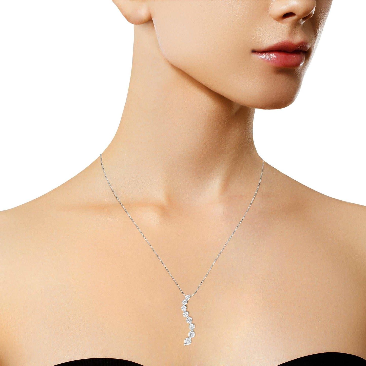 AGS Certified 14k White Gold 3.0 Cttw Baguette and Brilliant Round-Cut Diamond Journey 18" Pendant Necklace (F-G Color, - The Sparkling Squirrels & Co.