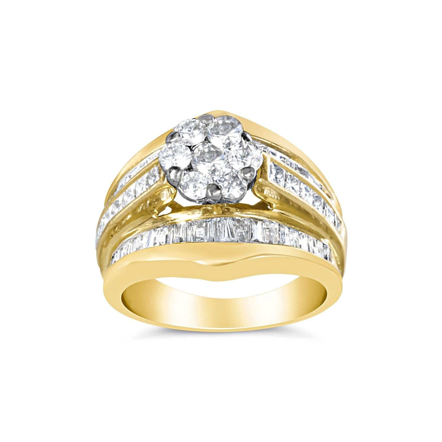 14K Yellow Gold 2-1/3 Cttw Diamond Cluster Channel Set Chevron Shaped Band Engagement Ring & Wedding Band Set (H-I Color - The Sparkling Squirrels & Co.