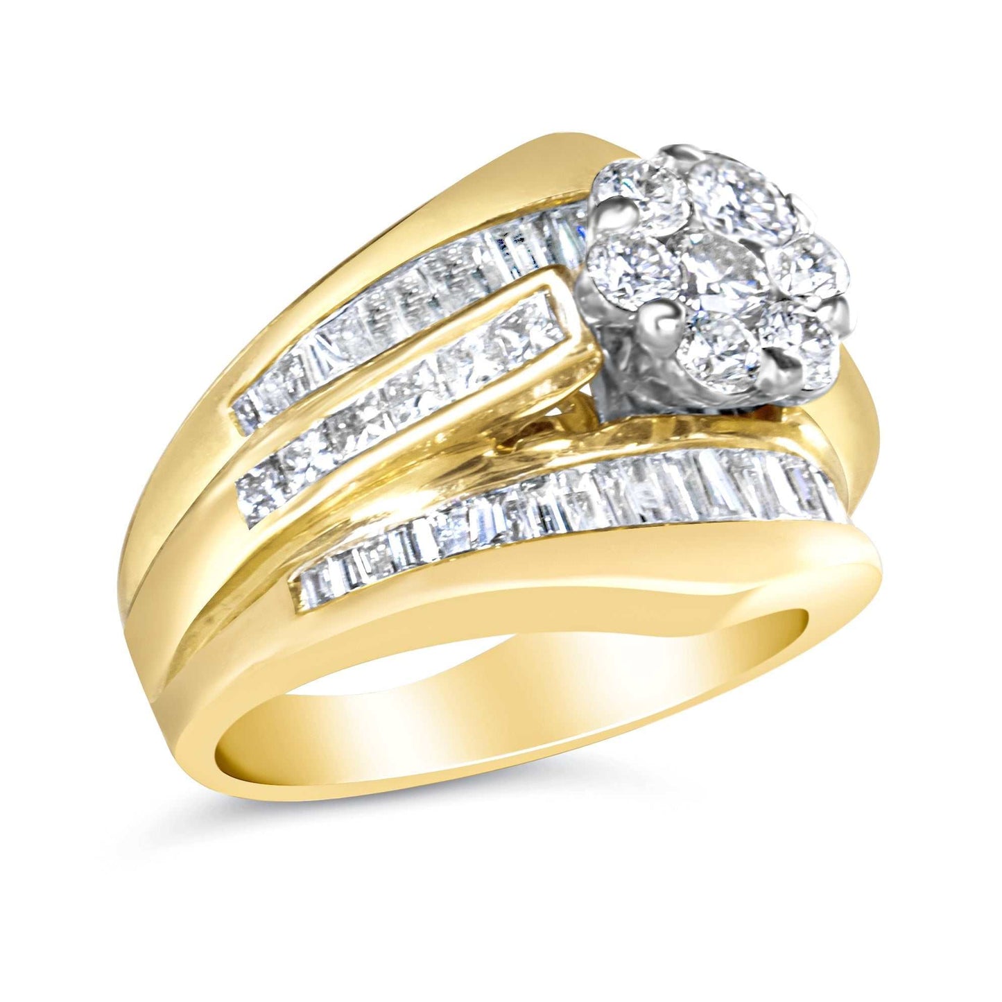 14K Yellow Gold 2-1/3 Cttw Diamond Cluster Channel Set Chevron Shaped Band Engagement Ring & Wedding Band Set (H-I Color - The Sparkling Squirrels & Co.