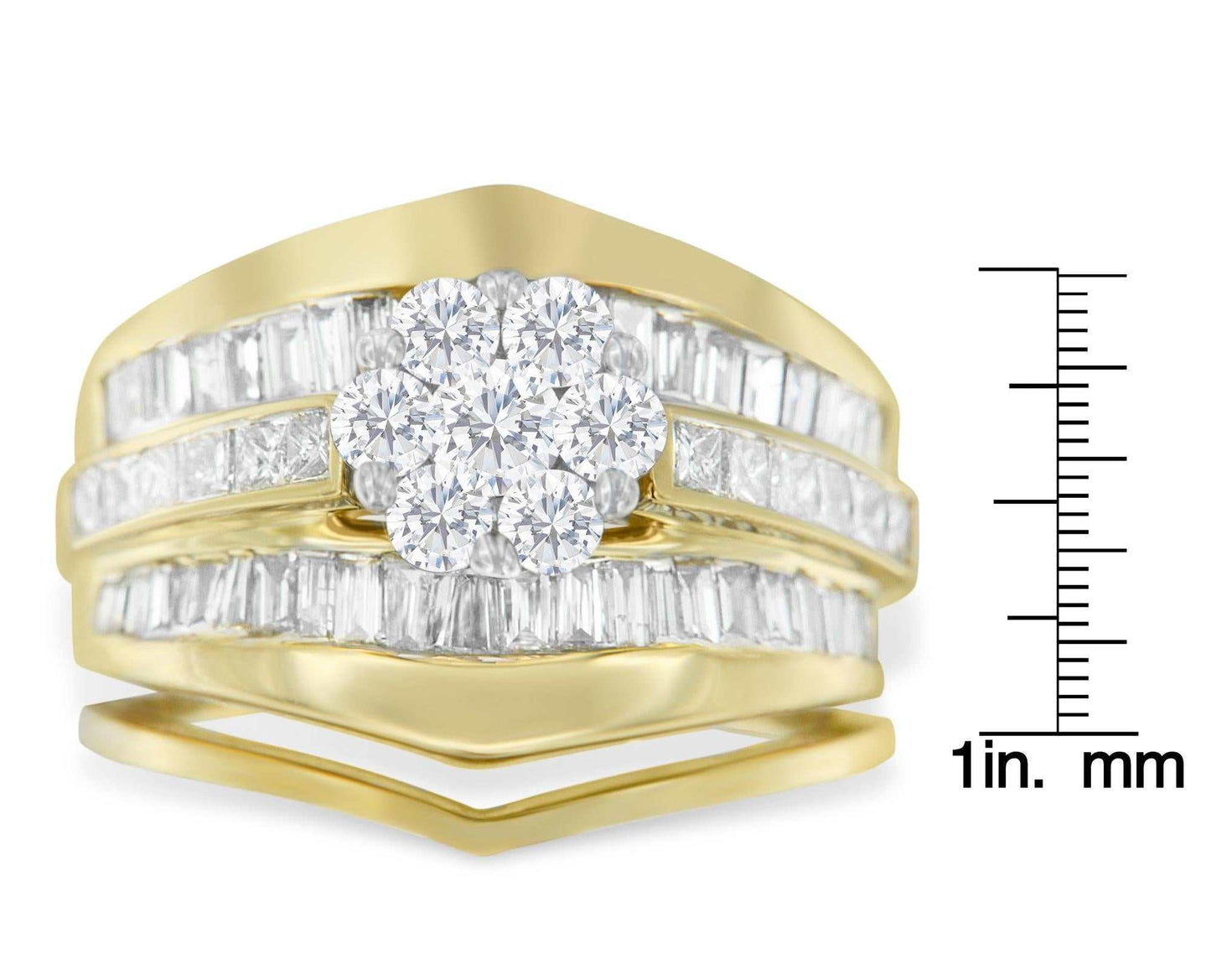 14K Yellow Gold 2-1/3 Cttw Diamond Cluster Channel Set Chevron Shaped Band Engagement Ring & Wedding Band Set (H-I Color - The Sparkling Squirrels & Co.