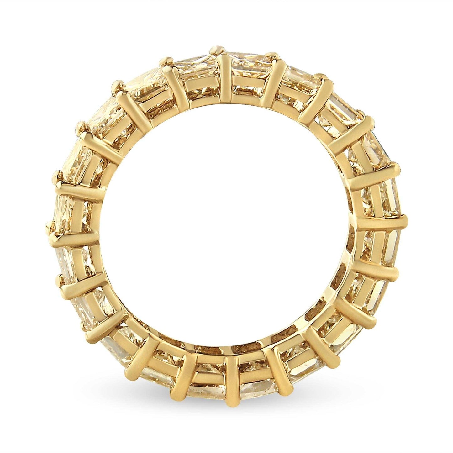 14K yellow gold eternity band ring with princess cut diamonds in shared prong setting