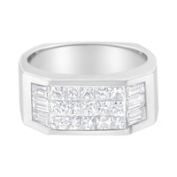 14KT white gold ring with princess and baguette cut diamonds totaling 1 3/4 carats, G-H color, VS2-SI1 clarity