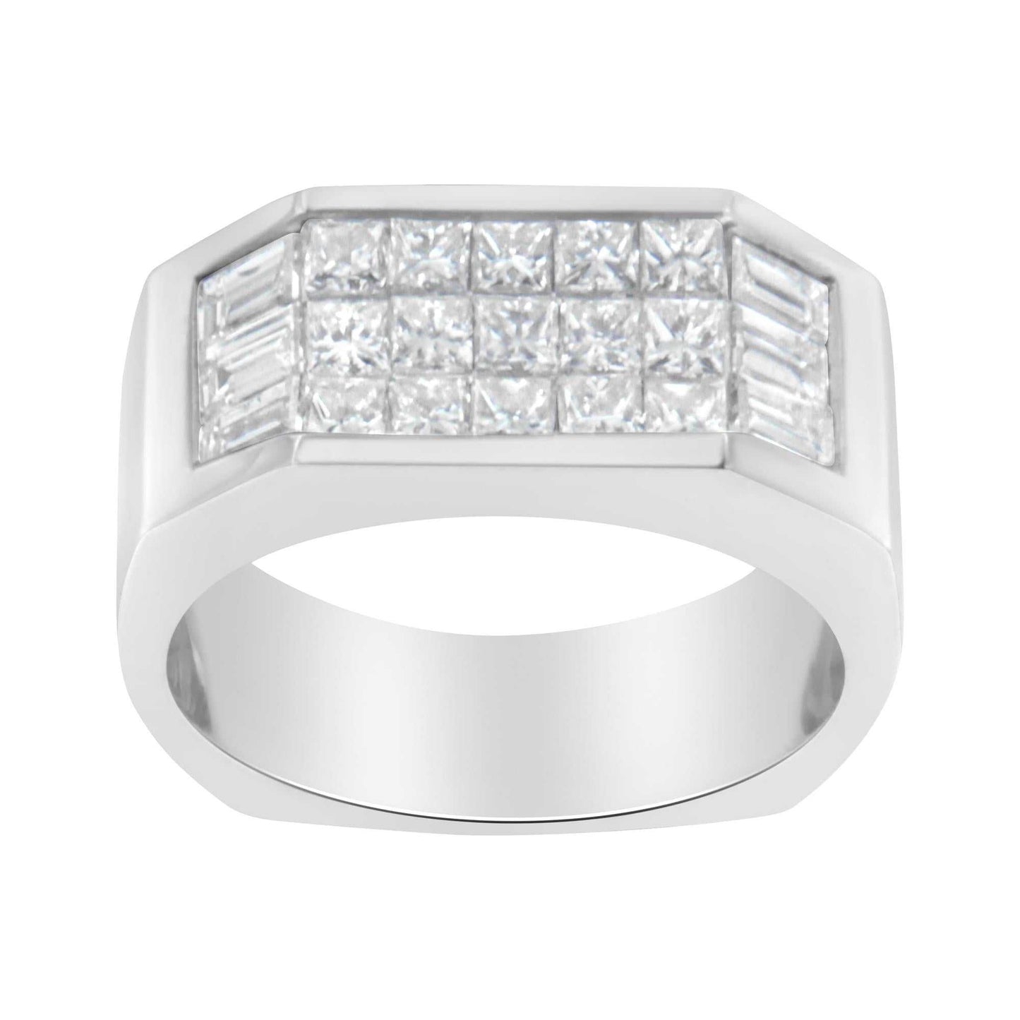 14KT white gold ring with princess and baguette cut diamonds totaling 1.75 carats, G-H color, VS2-SI1 clarity