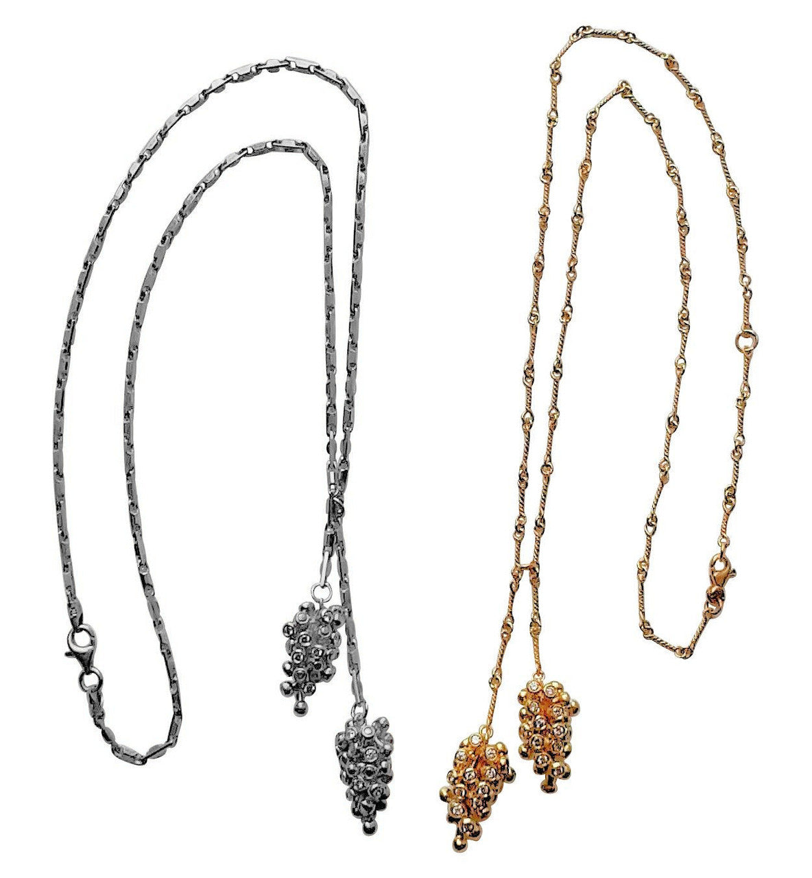 Grapes Necklace-18K Gold with Diamonds, Lariat Style on Hand-made Chain-6
