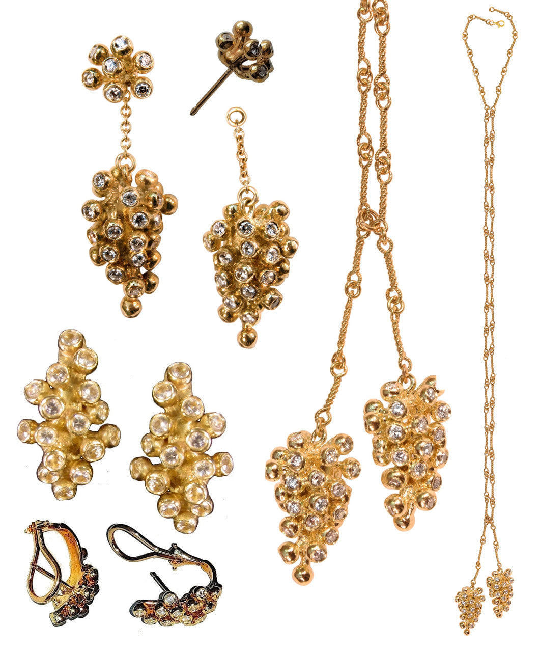 Grapes Necklace-18K Gold with Diamonds, Lariat Style on Hand-made Chain-8