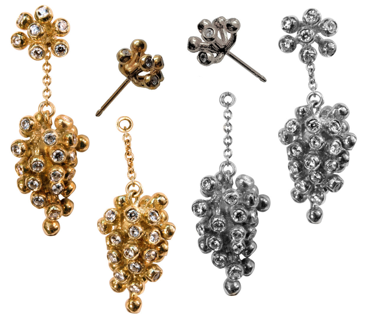 Grapes Drop Earrings with Interchangeable Studs- 2 parts-14K Gold-8