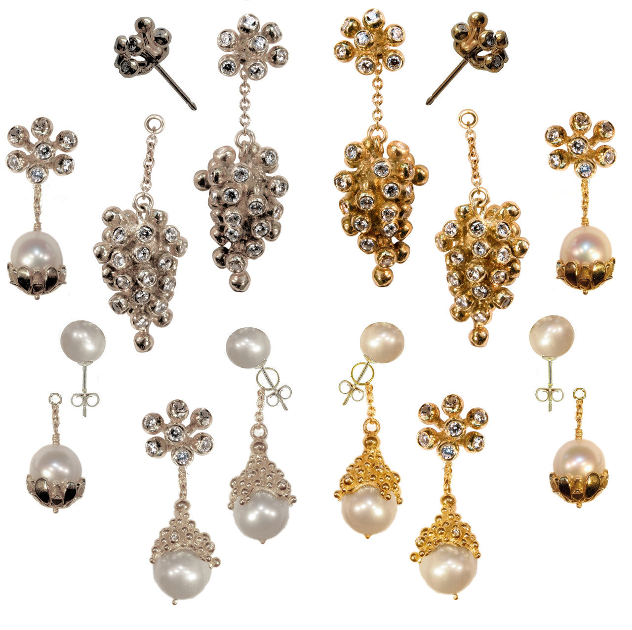 Grapes Drop Earrings with Interchangeable Studs- 2 parts-14K Gold-12