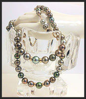 Multi-color round Tahitian Pearl Mega Set necklace and bracelet with interchangeable design and 14K clasps