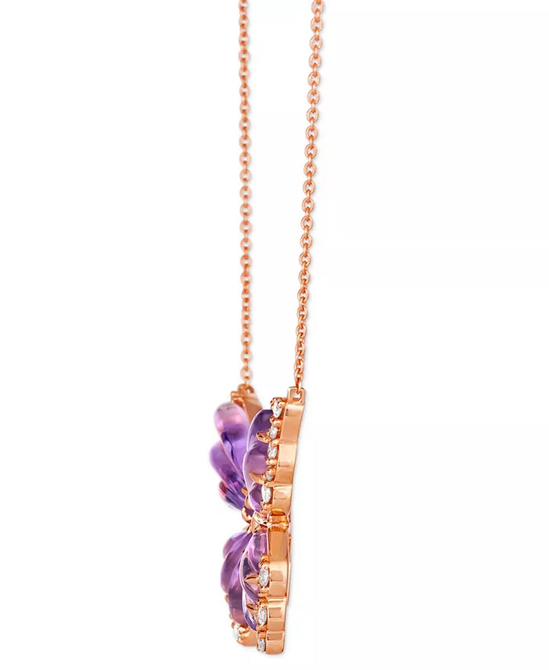 Exquisite Grape Amethyst & Diamond Butterfly Pendant Necklace in 14K Rose Gold – 18" + 2" Extender
