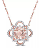 Morganite and Diamond Quatrefoil Necklace in 14k rose gold with round-cut morganite center and diamond accents