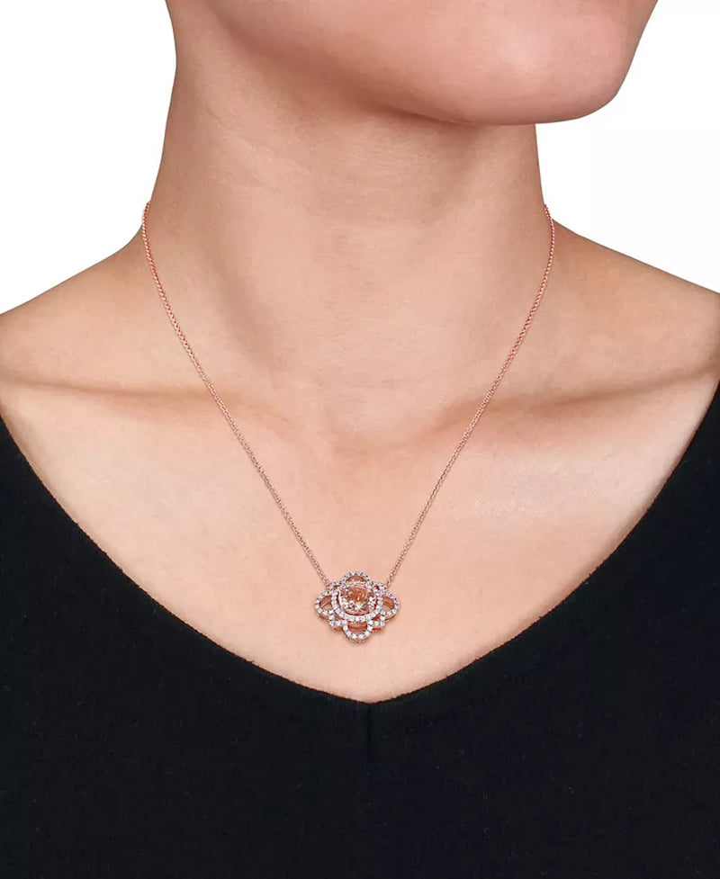 Stunning Morganite and Diamond Quatrefoil Necklace - A Timeless Elegance