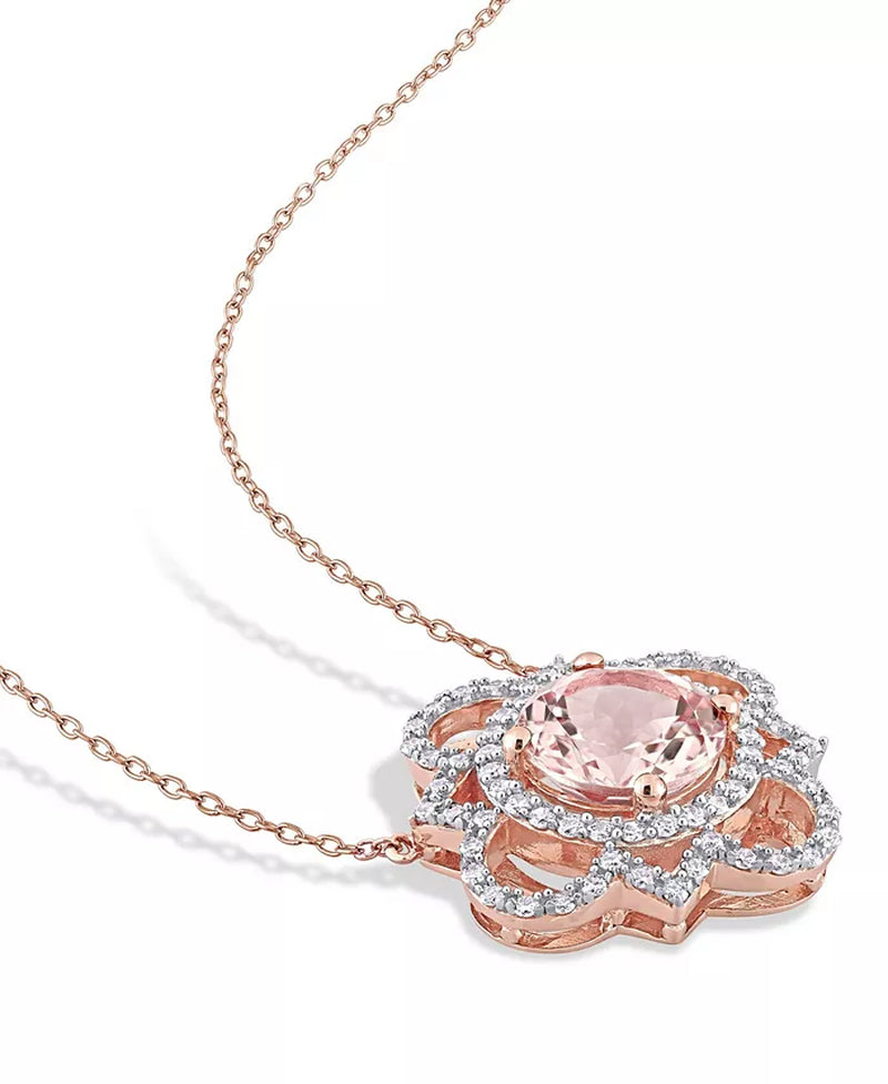 Stunning Morganite and Diamond Quatrefoil Necklace - A Timeless Elegance