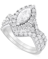 2 Ct. T.W. diamond marquise bridal set with marquise center stone and round halo in 14K white gold