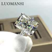 Solid 18K AU750 white gold ring featuring a large radiant-cut 10-carat moissanite with exceptional brilliance and clarity.
