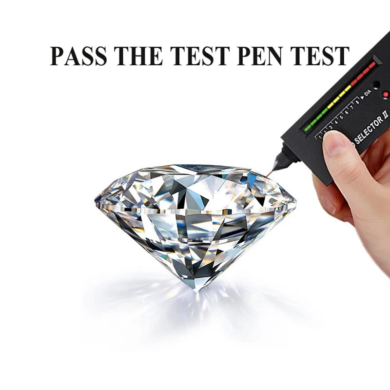 Solid 18K AU750 white gold ring with a sparkling 10-carat flawless moissanite gemstone passing the pen test for authenticity and brilliance.