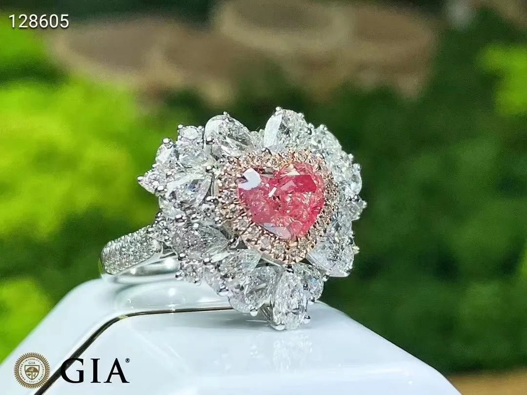 SGARIT GIA Certified Fine Jewelry 18k Gold 1.51ct Light Pinkish Brown Diamond Pink Diamond Heart Cut Jewellery Engagement Ring - The Sparkling Squirrels