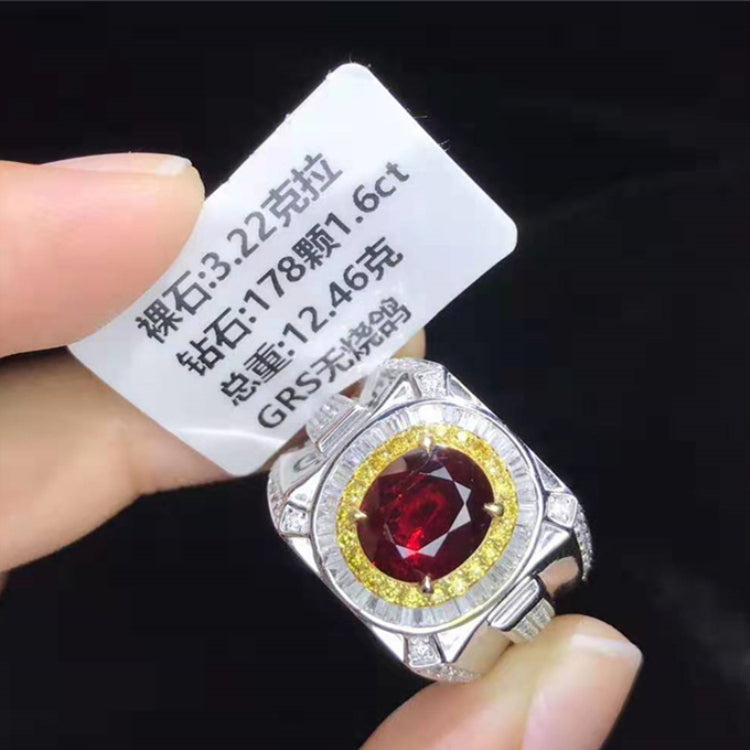 SGARIT Grand Luxury Jewelry Men High Quality Gemstone AU750 18k Gold Pigeon Blood 3.22ct Natural Unheated Ruby Men's Ring - The Sparkling Squirrels