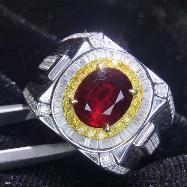SGARIT Grand Luxury Jewelry Men High Quality Gemstone AU750 18k Gold Pigeon Blood 3.22ct Natural Unheated Ruby Men's Ring - The Sparkling Squirrels