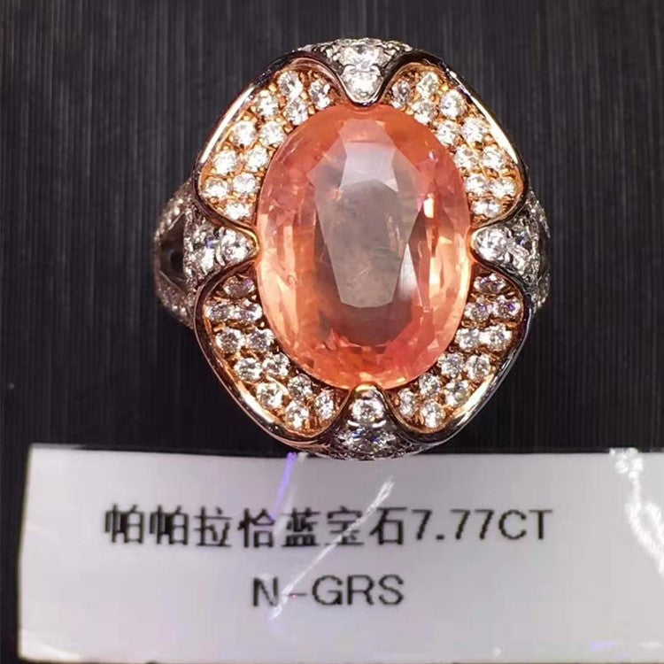 Royal Sapphire “Eternal Dawn” – 18K Gold Sri‑Lankan Pad Padparadscha Wedding Set (Un‑heated, Natural) - The Sparkling Squirrels