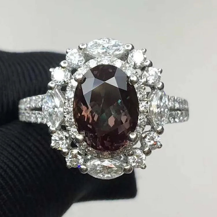 SGARIT GIA CERTIFICATED Precious Rare Gem Ring Jewelry PT900 Real Gold 2.12ct Natural Gemstone Chrysoberyl Alexandrite Ring - The Sparkling Squirrels