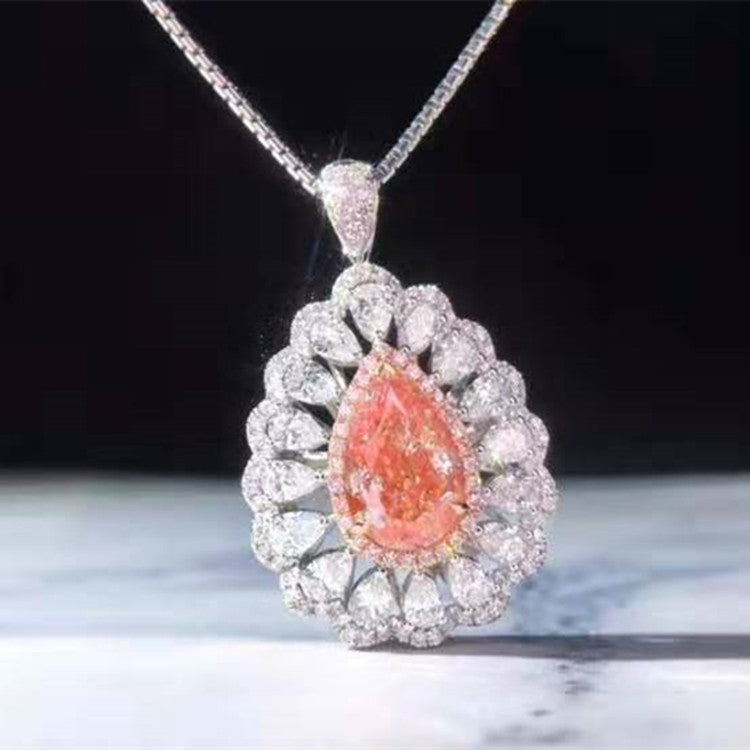 Wholesale Luxury 18k Real Gold Natural Diamond Jewelry 2.0ct Natural VS Pink Diamond Necklace Pendant Ring Dual Use - The Sparkling Squirrels