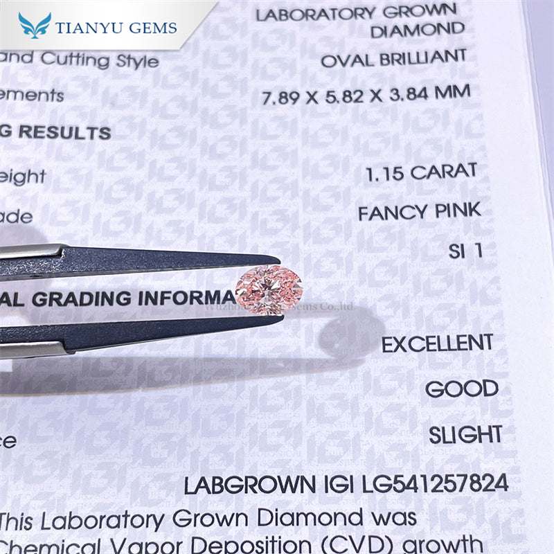 Lab grown cherry pink pear oval diamond weighing 1.15 carat with excellent cut and fancy pink color.