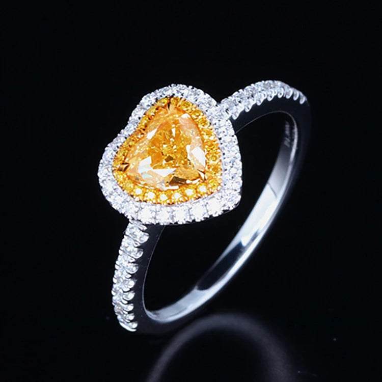 SGARIT 18k real gold heart ring with 1ct VS natural yellow diamond and white diamond halo band