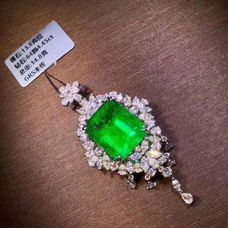 18k Gold South Africa Real Diamond Colombia 13.8ct Natural Vivid Green Octagonal Emerald Pendant Necklace for Women - The Sparkling Squirrels & Co.