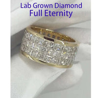 14k yellow gold full eternity ring with 9ctw princess cut CVD HPHT lab grown diamonds, DEF color, VS-VVS clarity