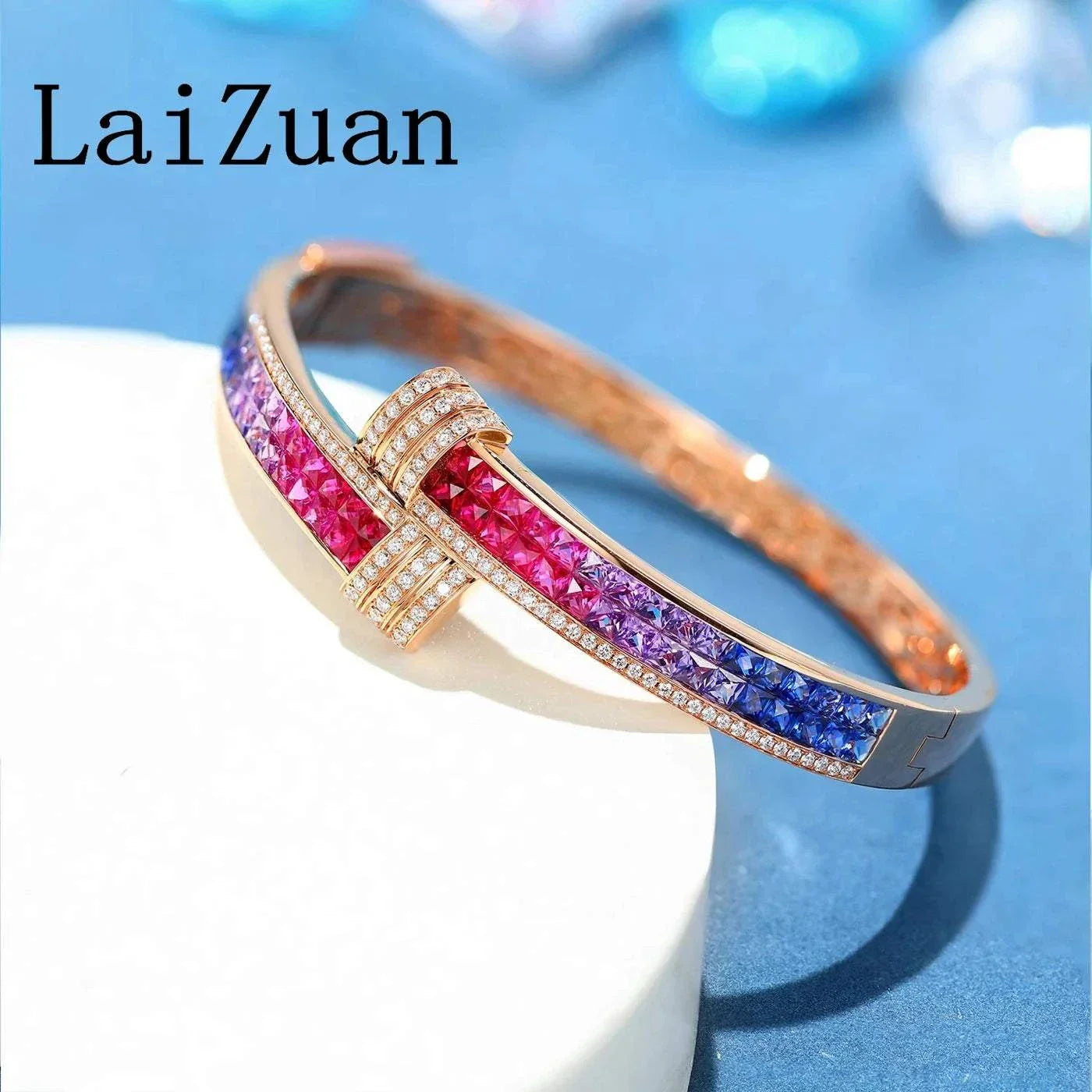 LaiZuan solid 18K yellow gold bracelet with rainbow natural diamonds and colorful gemstones luxury jewelry