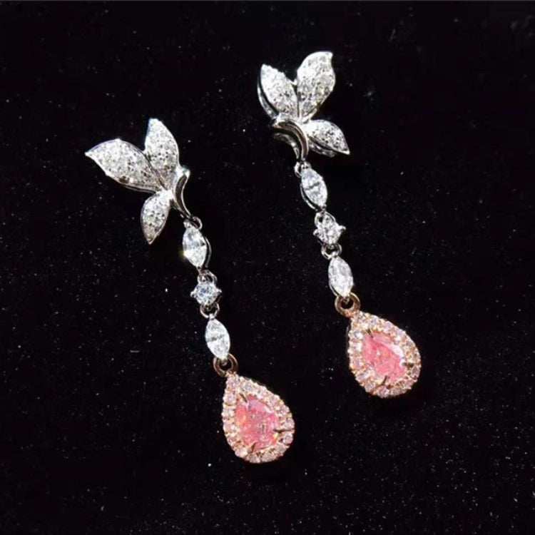 Lovely Design Diamond Earrings featuring 0.34ct natural pink diamond drop in white gold setting
