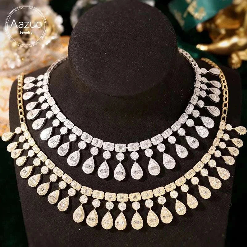 Aazuo 18K white and yellow gold luxury necklace with 9.2ct real diamond waterdrop pendants for women engagement and banquet parties