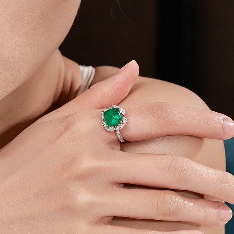18k Gold Ring Classic Fashion Natural Emerald Diamond Gemstone Halo Wedding Engagement Ring for Women Fine Jewelry - The Sparkling Squirrels & Co.