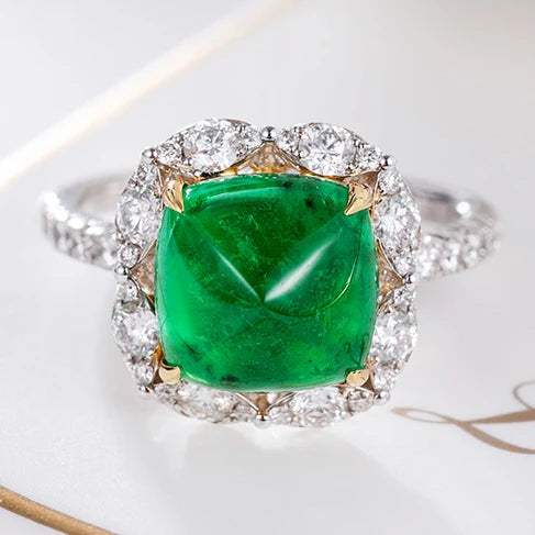 18k Gold Ring Classic Fashion Natural Emerald Diamond Gemstone Halo Wedding Engagement Ring for Women Fine Jewelry - The Sparkling Squirrels & Co.