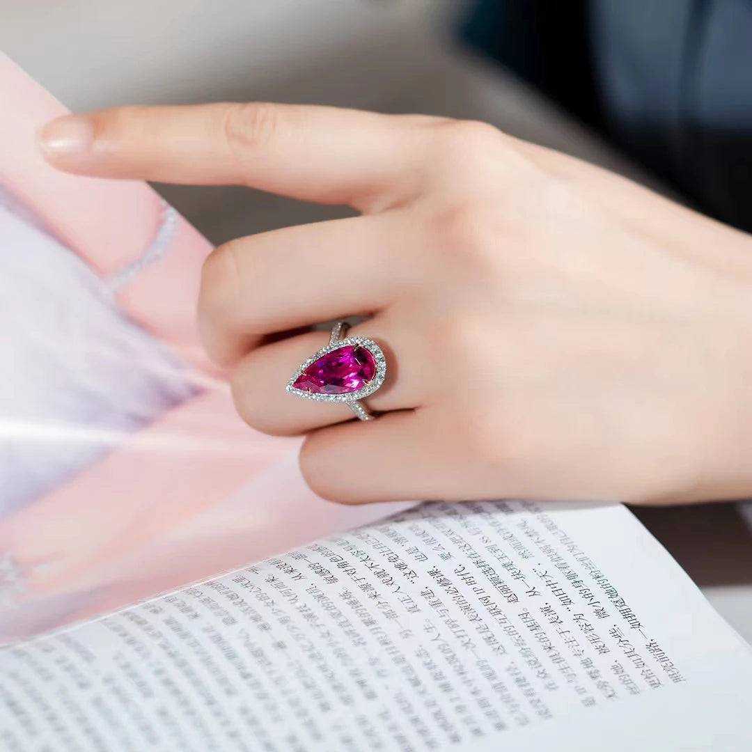 Fashion Design Wedding Pear Shape Gemstone Ring Gold Elegant Classic Rubilite 18k Gold Rings for Women Jewelry - The Sparkling Squirrels & Co.