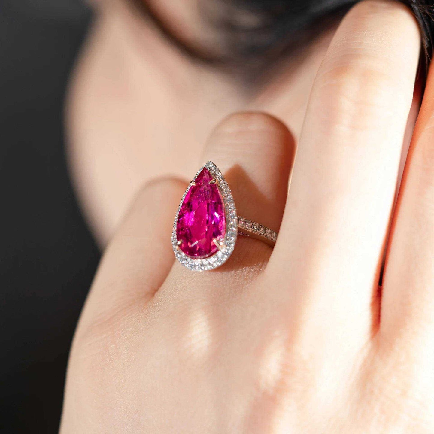 Fashion Design Wedding Pear Shape Gemstone Ring Gold Elegant Classic Rubilite 18k Gold Rings for Women Jewelry - The Sparkling Squirrels & Co.