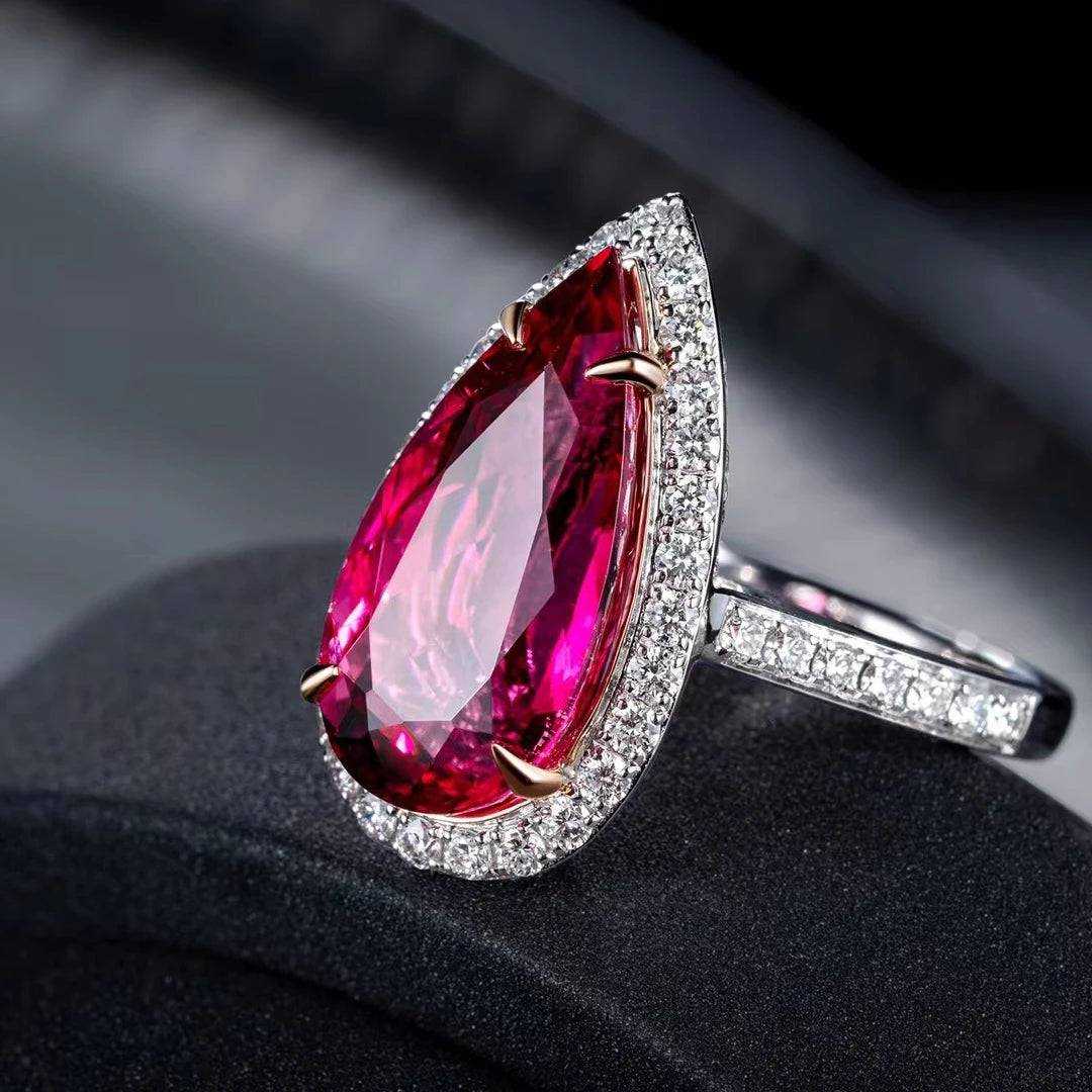 Fashion Design Wedding Pear Shape Gemstone Ring Gold Elegant Classic Rubilite 18k Gold Rings for Women Jewelry - The Sparkling Squirrels & Co.
